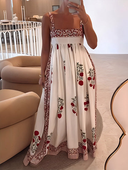 Damen Maxikleid Träger Boho Empire Schnitt Blumenmuster Leicht