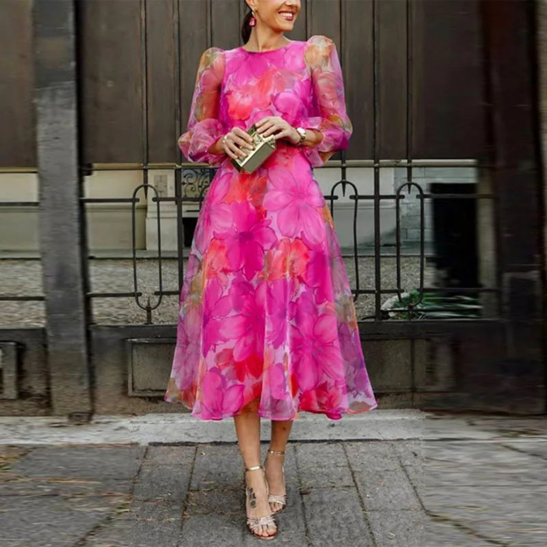 Damen Hochzeitsgastkleid Formelles Blumen-Midi-Kleid - Norvielle