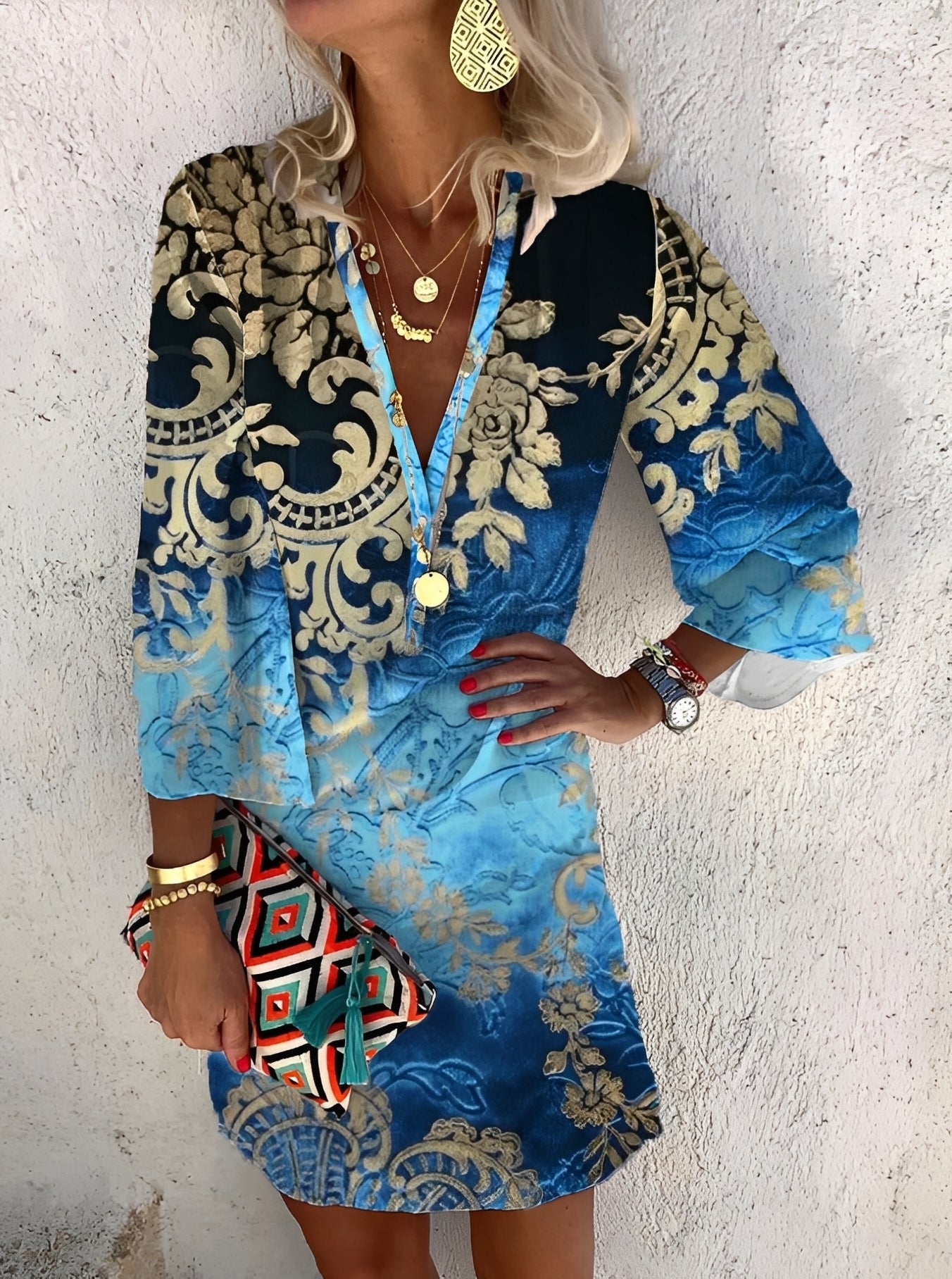 Damen Minikleid Boho-Stil Leicht Sommerlook