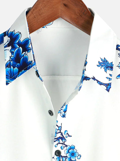Jackson Herren Sommerhemd Kurzärmelig Weiß Floral
