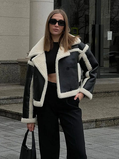 Damen Oversized Winterjacke Kurz Fleece-Futter