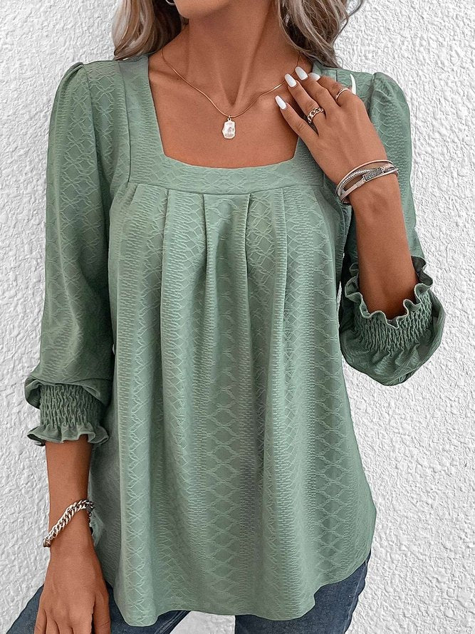 Norvielle Damen Baumwollbluse Eckiger Ausschnitt