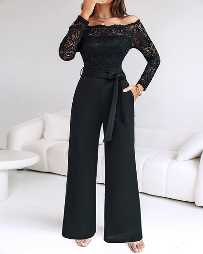 Damen Jumpsuit Weite Hose Spitze Eleganz