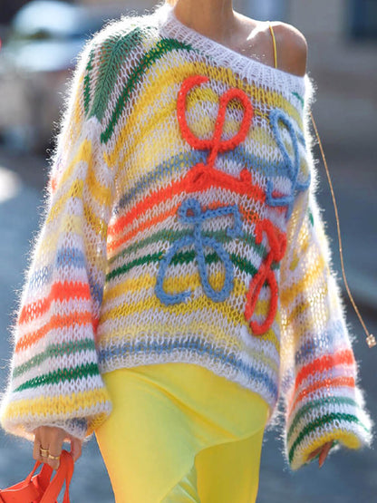 Regenbogen Streifenpullover Kontrastfarben