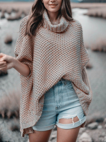 Rundhalspullover Einfarbig Dolman Ärmel