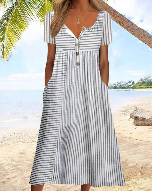 Damen Strandkleid V-Ausschnitt Gestreift - Norvielle