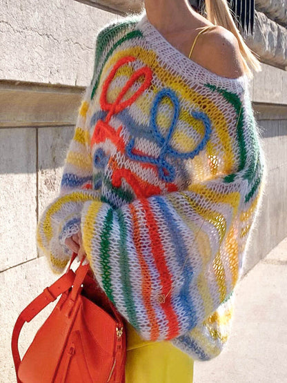 Regenbogen Streifenpullover Kontrastfarben