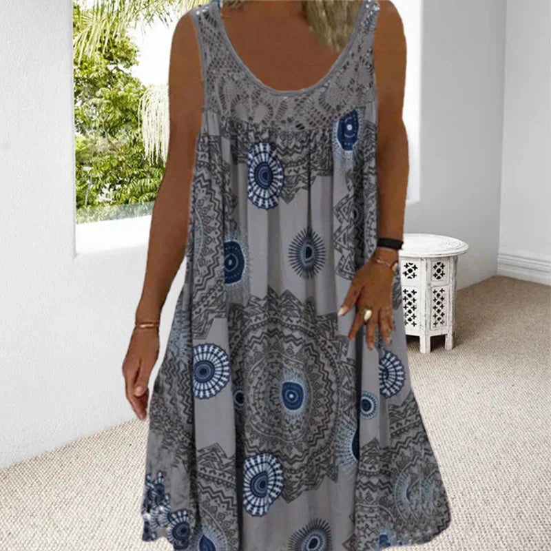 Norvielle Damen Ärmelloses Kleid Boho-Print