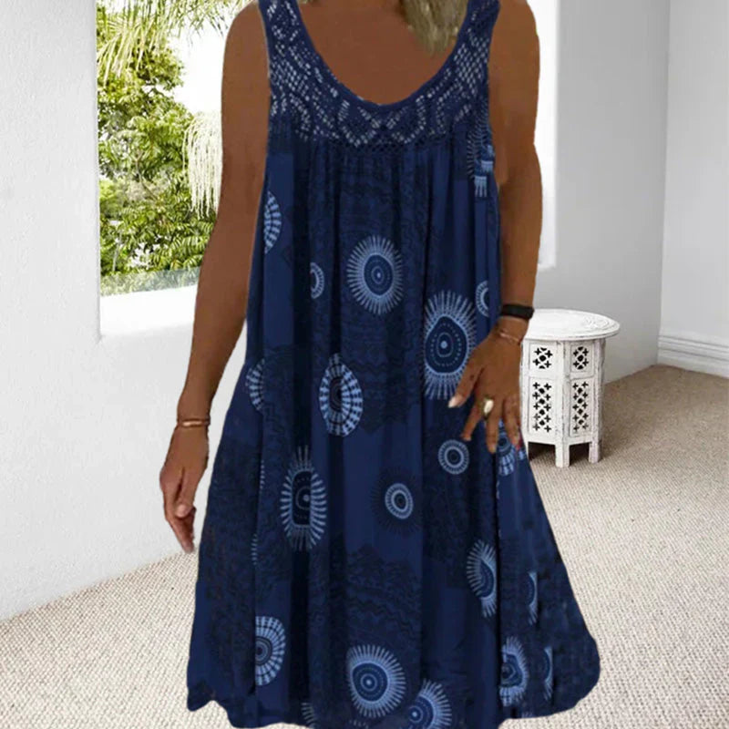 Norvielle Damen Ärmelloses Kleid Boho-Print