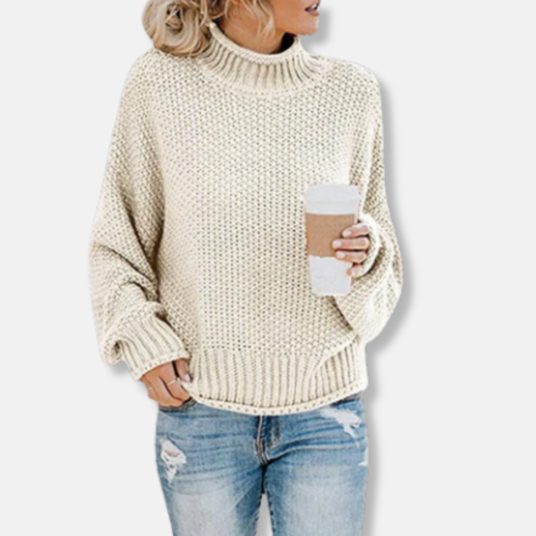 Damen Pullover Wollmischung Oversized Raglanärmel Hochkragen - Norvielle