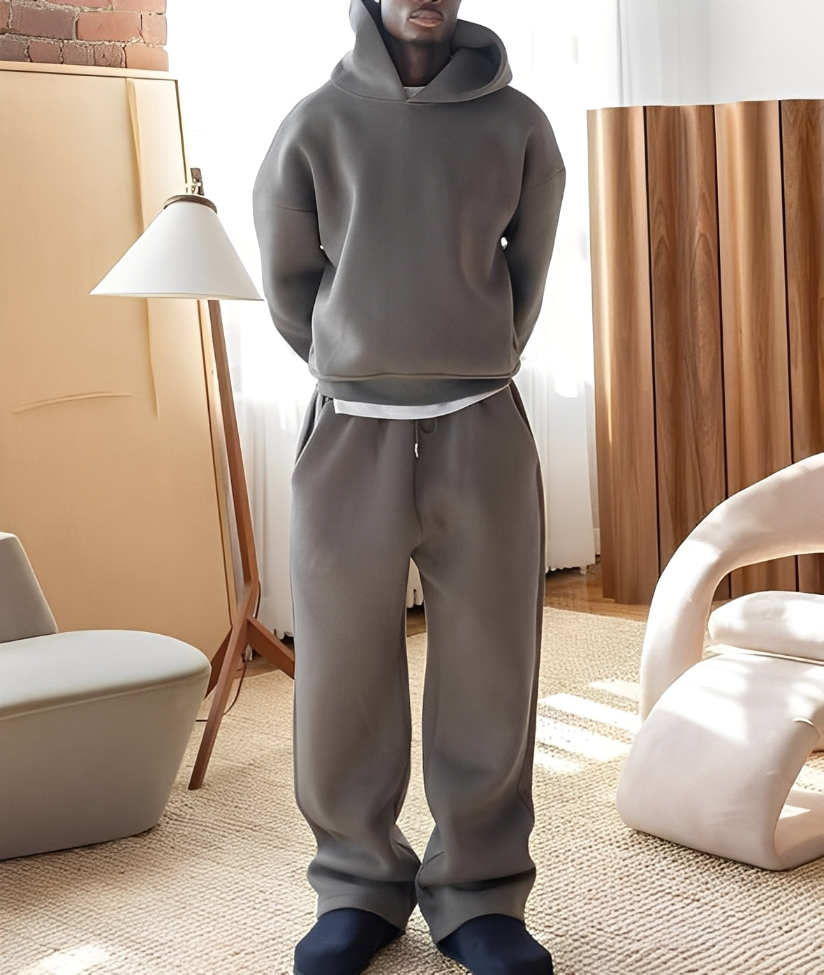 Herren Oversize Hoodie Set Baumwolle Bequem Grau