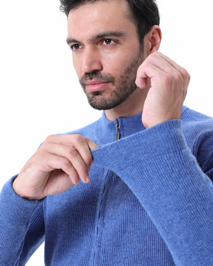 Herren Kaschmir Strickjacke Rippenstrick Reißverschluss