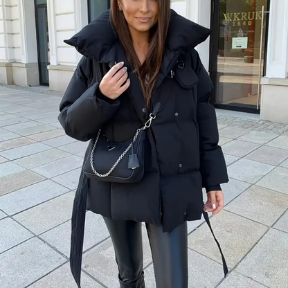 Norvielle Damen Winterkurzjacke Tailliert Mit Gürtel