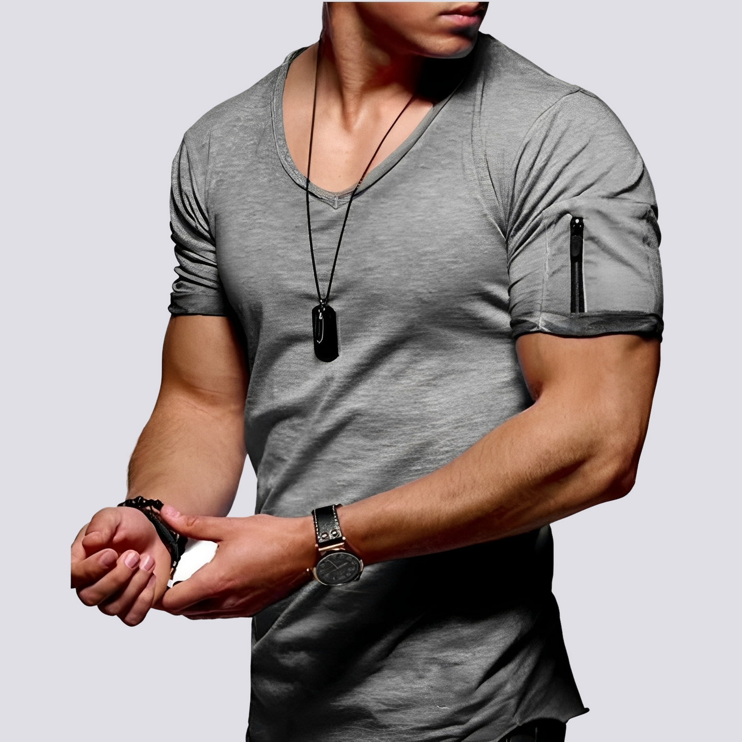 Herren Slim-Fit-Shirt V-Ausschnitt Lässig Weiß