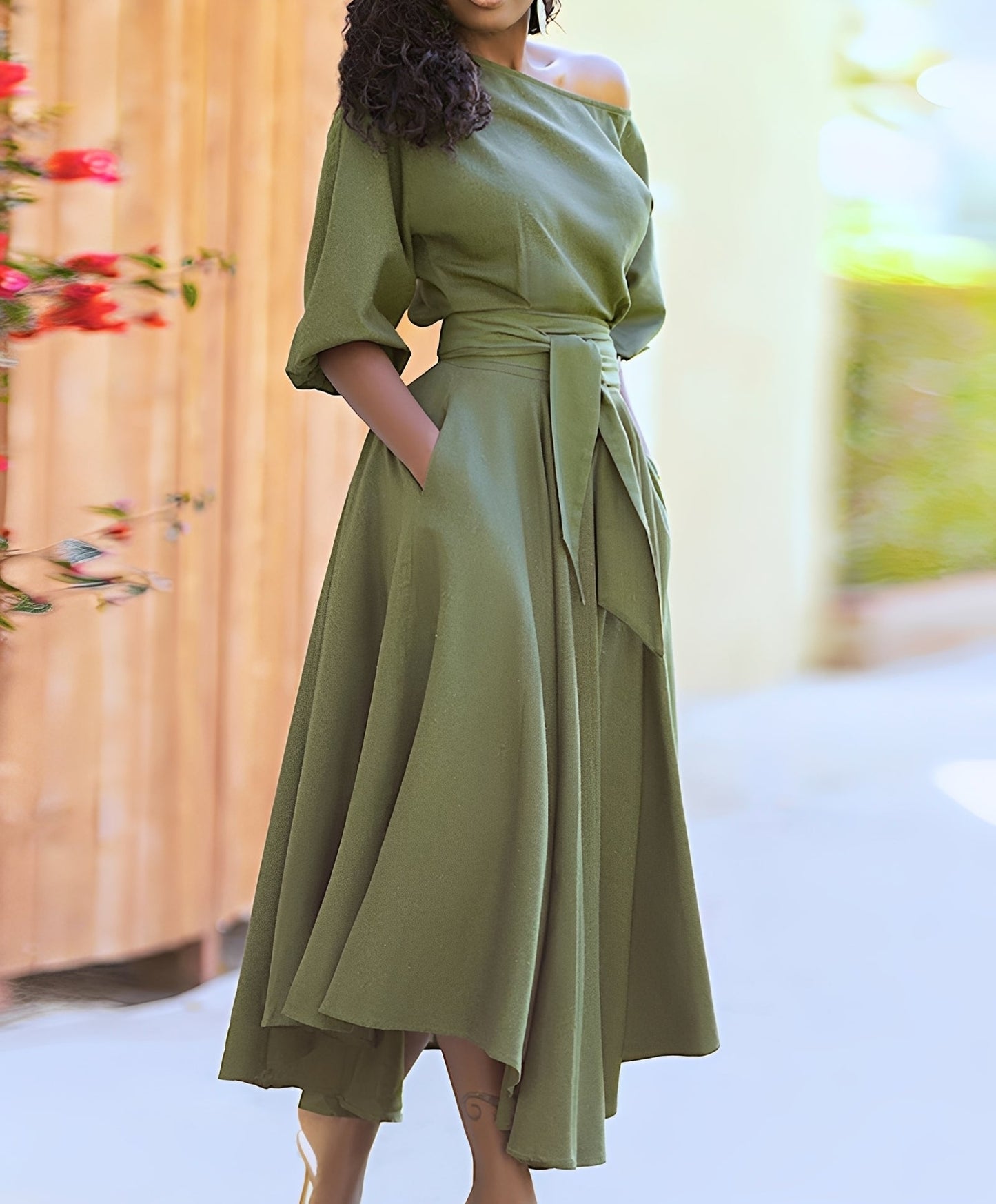 Damen Kleid mit Gürtel Stilvoll