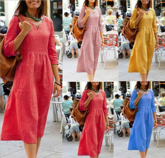 Damenkleid Tailliert V-Ausschnitt - Norvielle