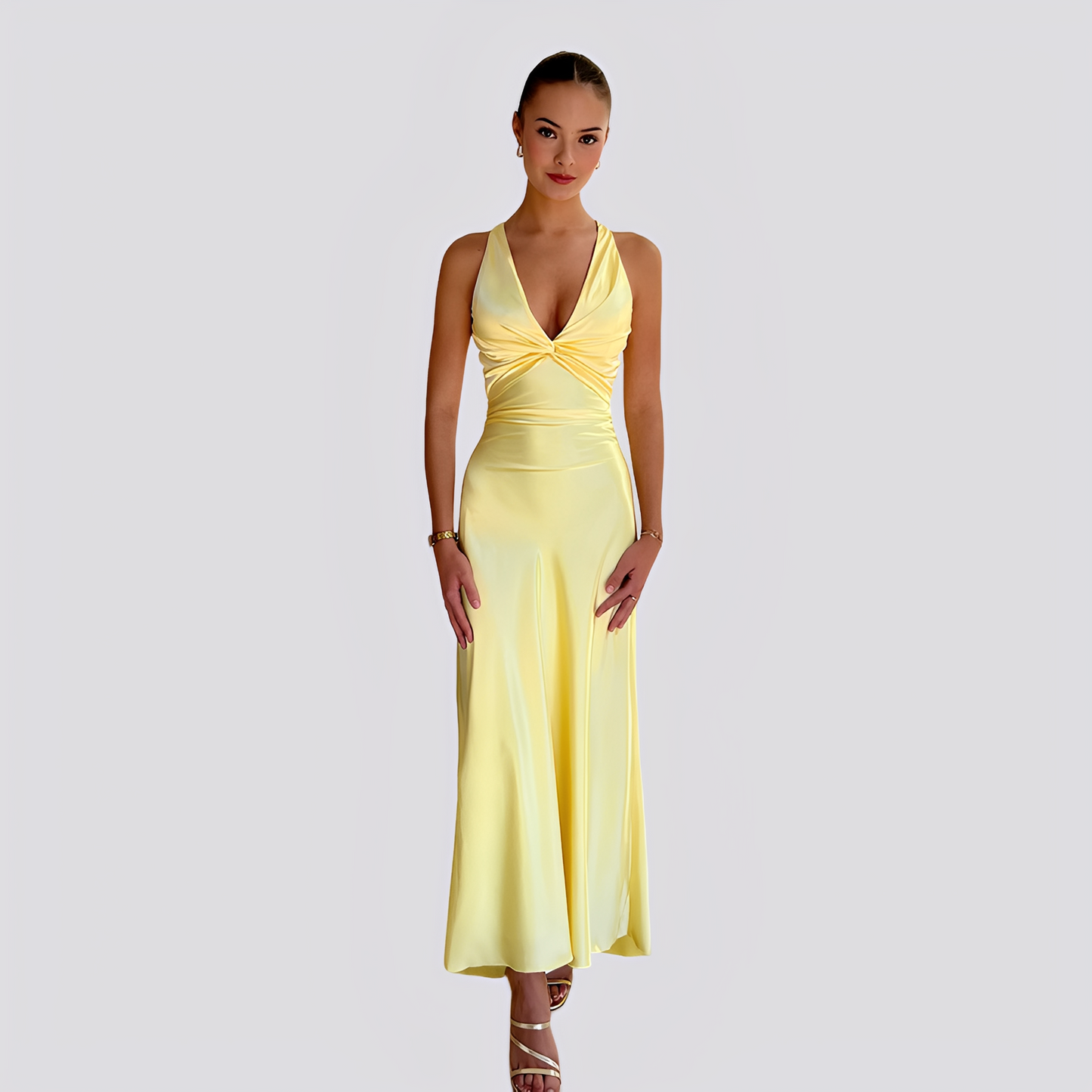 Damen Maxikleid V-Ausschnitt Elegantes Design