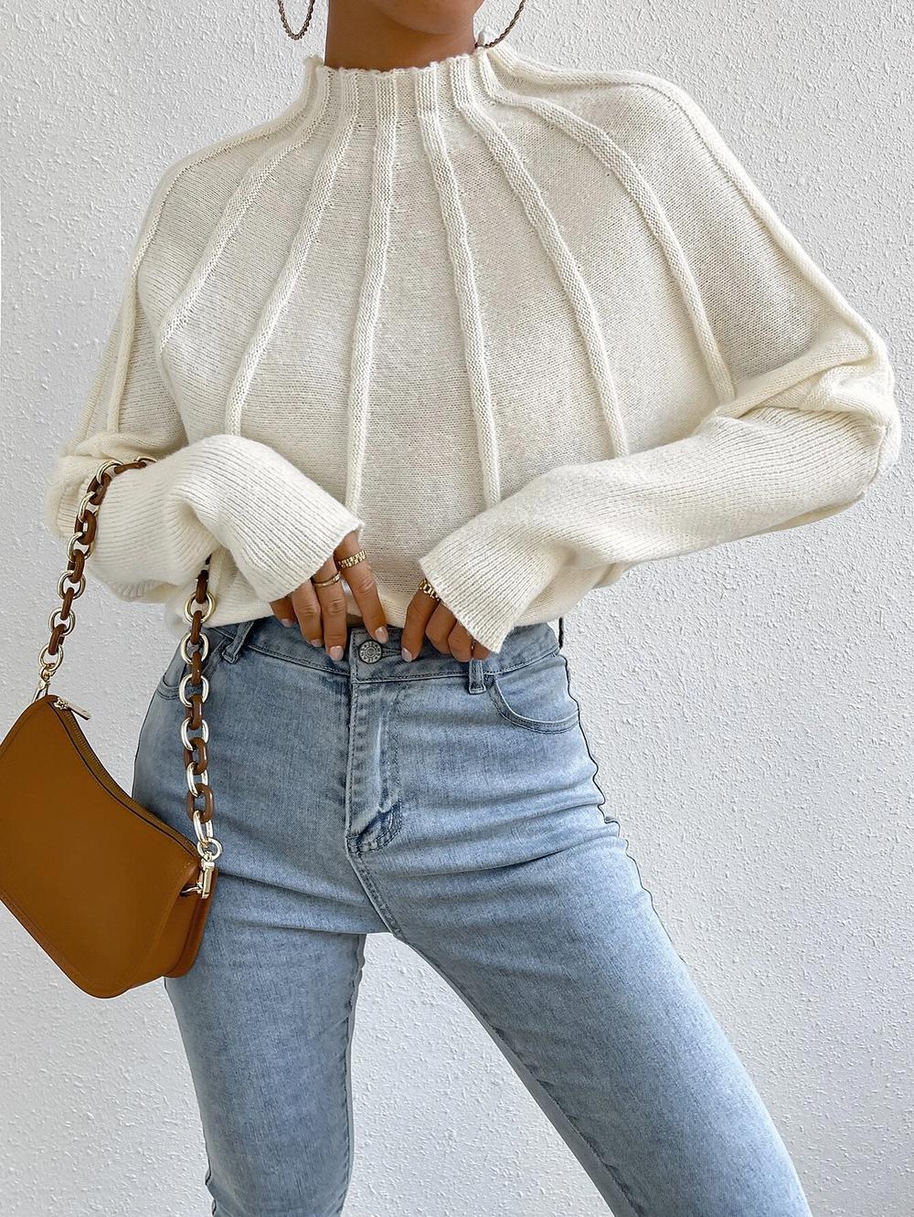 Norvielle Damen Kaschmir Strickpullover Fledermausärmel - Norvielle