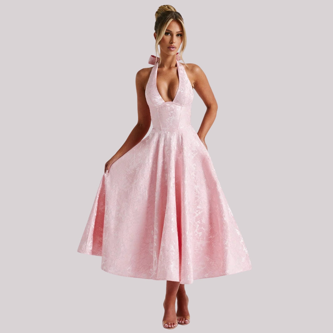 Damen Hochzeitsgastkleid Neckholder Midikleid - Norvielle