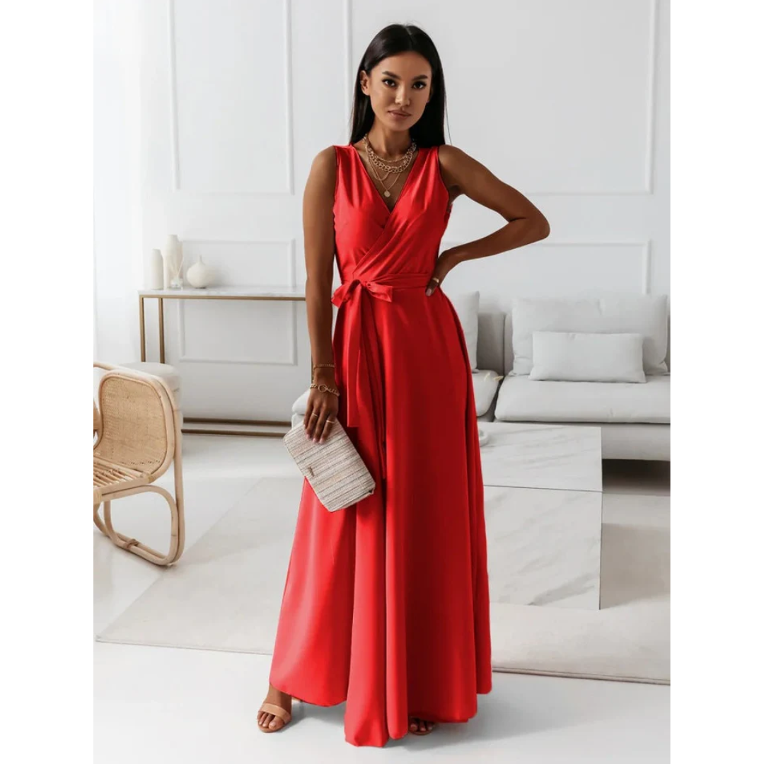Damen Maxikleid Ärmellos Wickeloptik