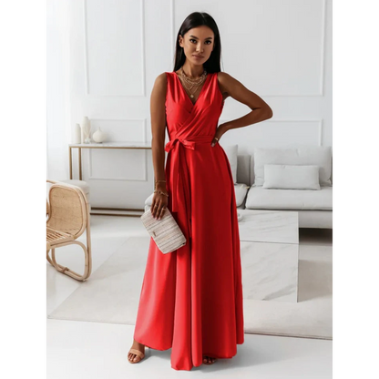 Damen Maxikleid Ärmellos Wickeloptik