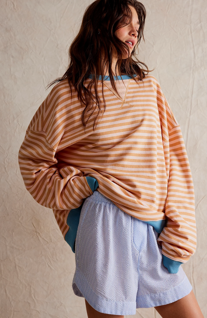 Damen Rundhals-Pullover Streifen Frühjahr