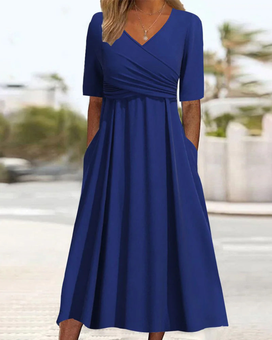Damen Maxi Kleid V-Ausschnitt Wickel Schwarz - Norvielle