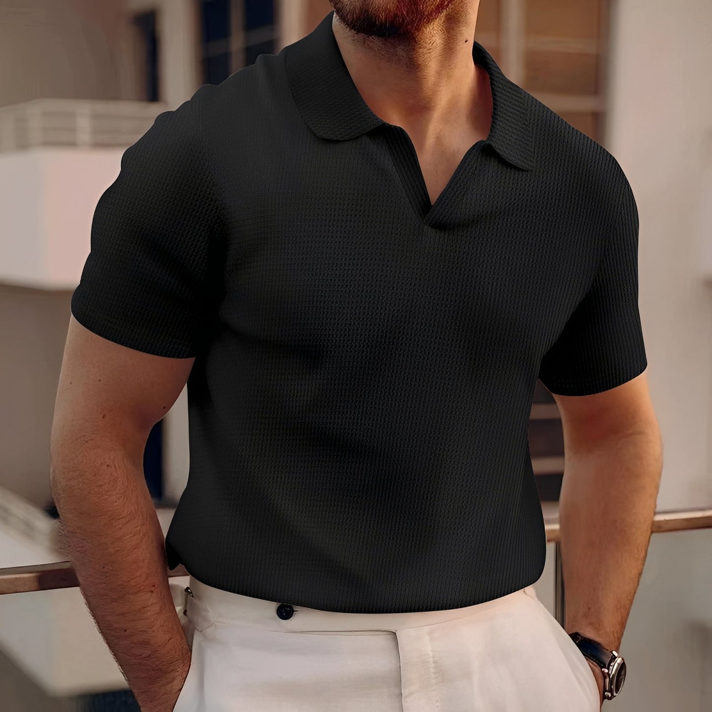 Herren Polo-Shirt Leicht Baumwolle Sommerlich Weiß