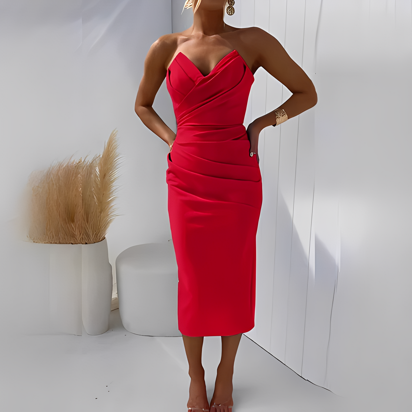 Damen Schulterfreies Kleid Elegant