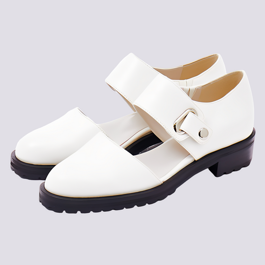 Damen Mary Jane Schuhe Schnalle Flach Schwarz - Norvielle