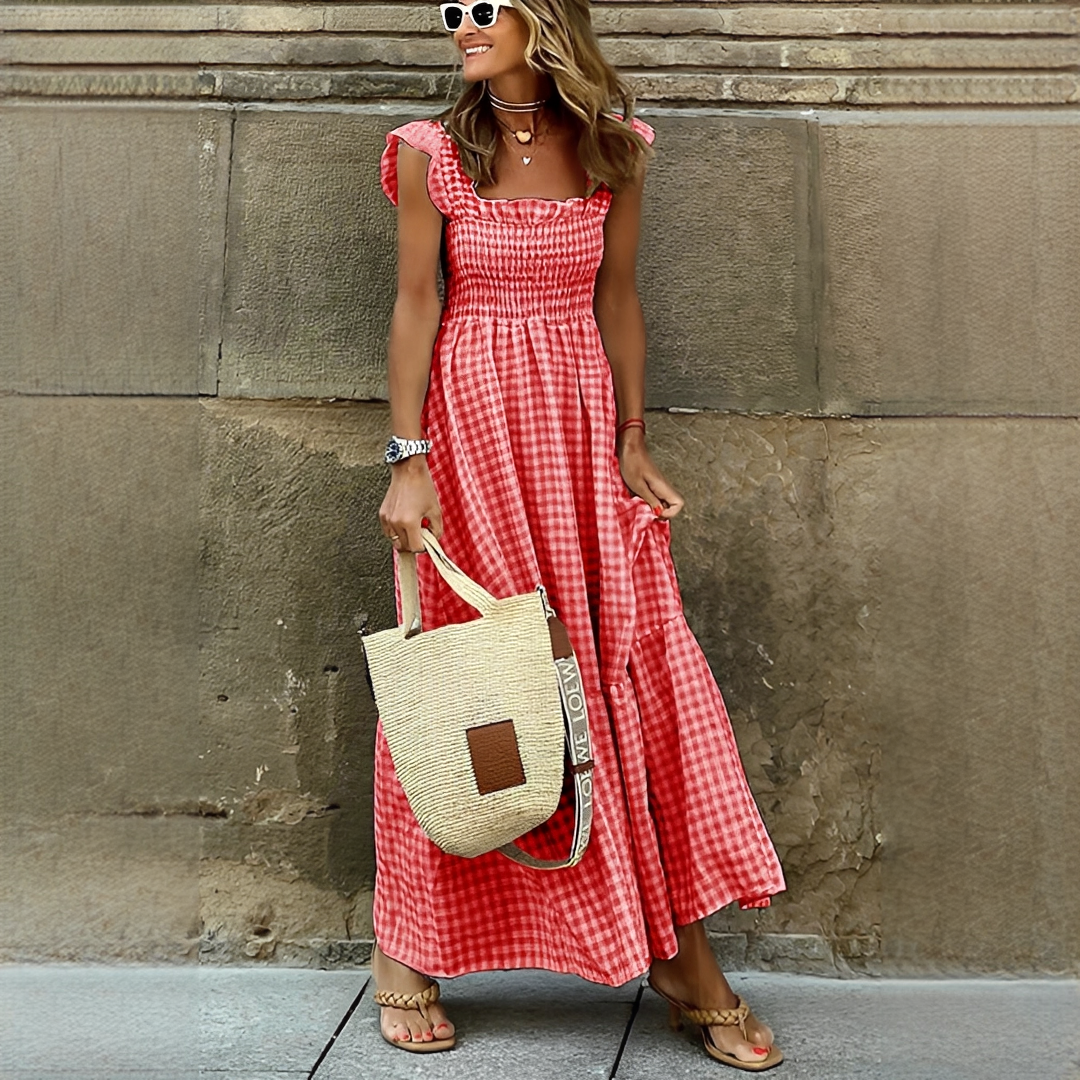 Delina Damen Sommerkleid Lang Maxi