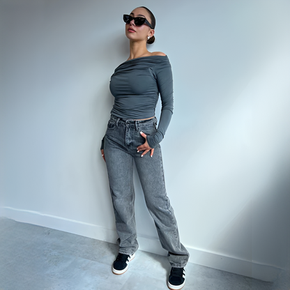 Damenjeans Gerade Zerrissene Design Darkblue - Norvielle