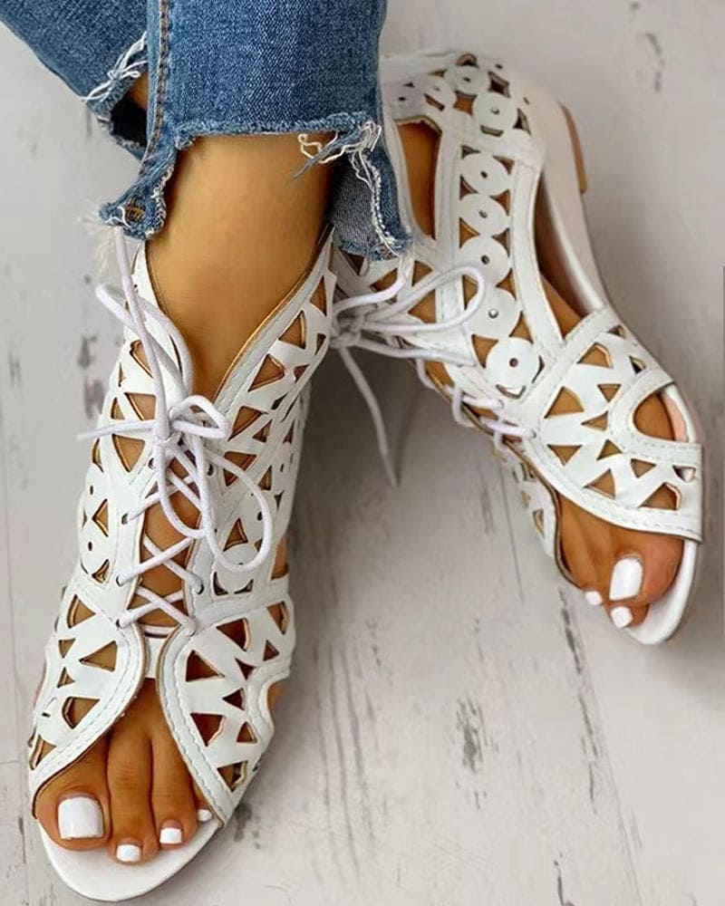 Norvielle Damen Flache Sandalen Ethnischer Stil Leder