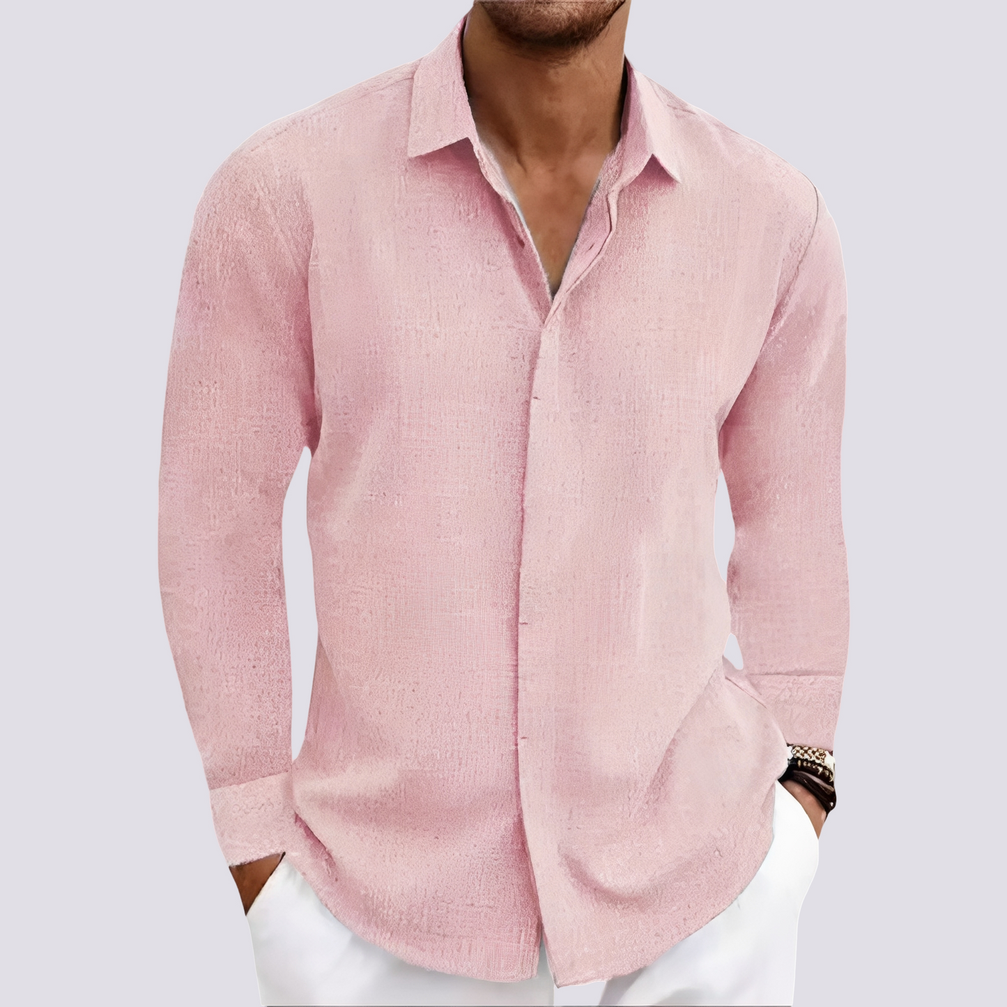 Herren Langarmshirt Lässig Baumwolle Weiß