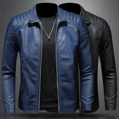 Herren Lederjacke Biker-Stil Reißverschluss Schwarz - Norvielle