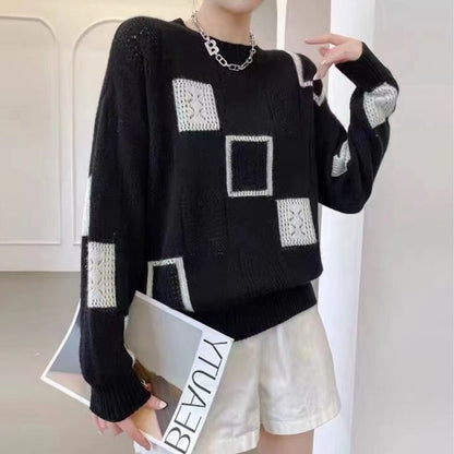 Relaxed Geometrischer Pullover Damen