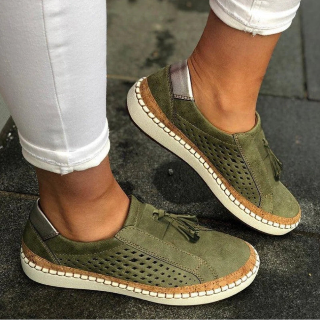 Damen Slip-On Sneaker Perforiert Beige - Norvielle