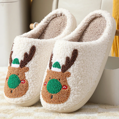 Weihnachtsslipper Rentier Plüsch Warm Schwarz - Norvielle