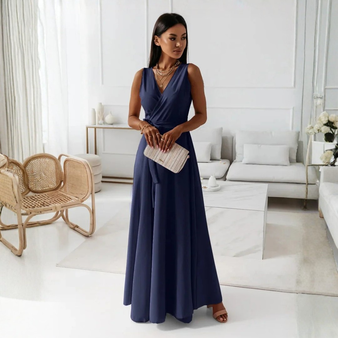 Viviane Damen Wickelmaxikleid Elegantes Hochzeitsgastkleid