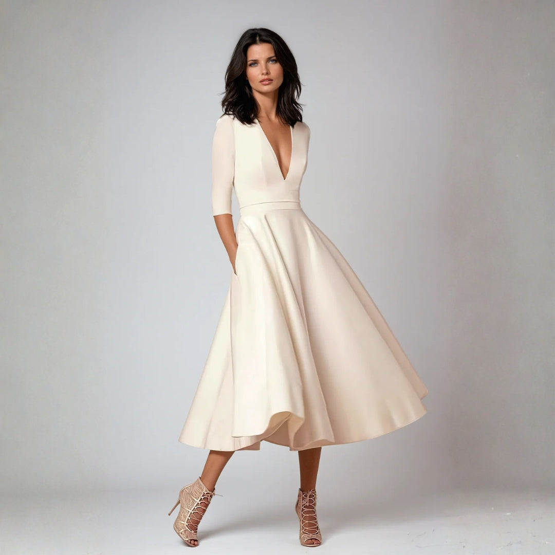 Damen Elegantes Midikleid Hochzeitsgast Ausgestellt - Norvielle