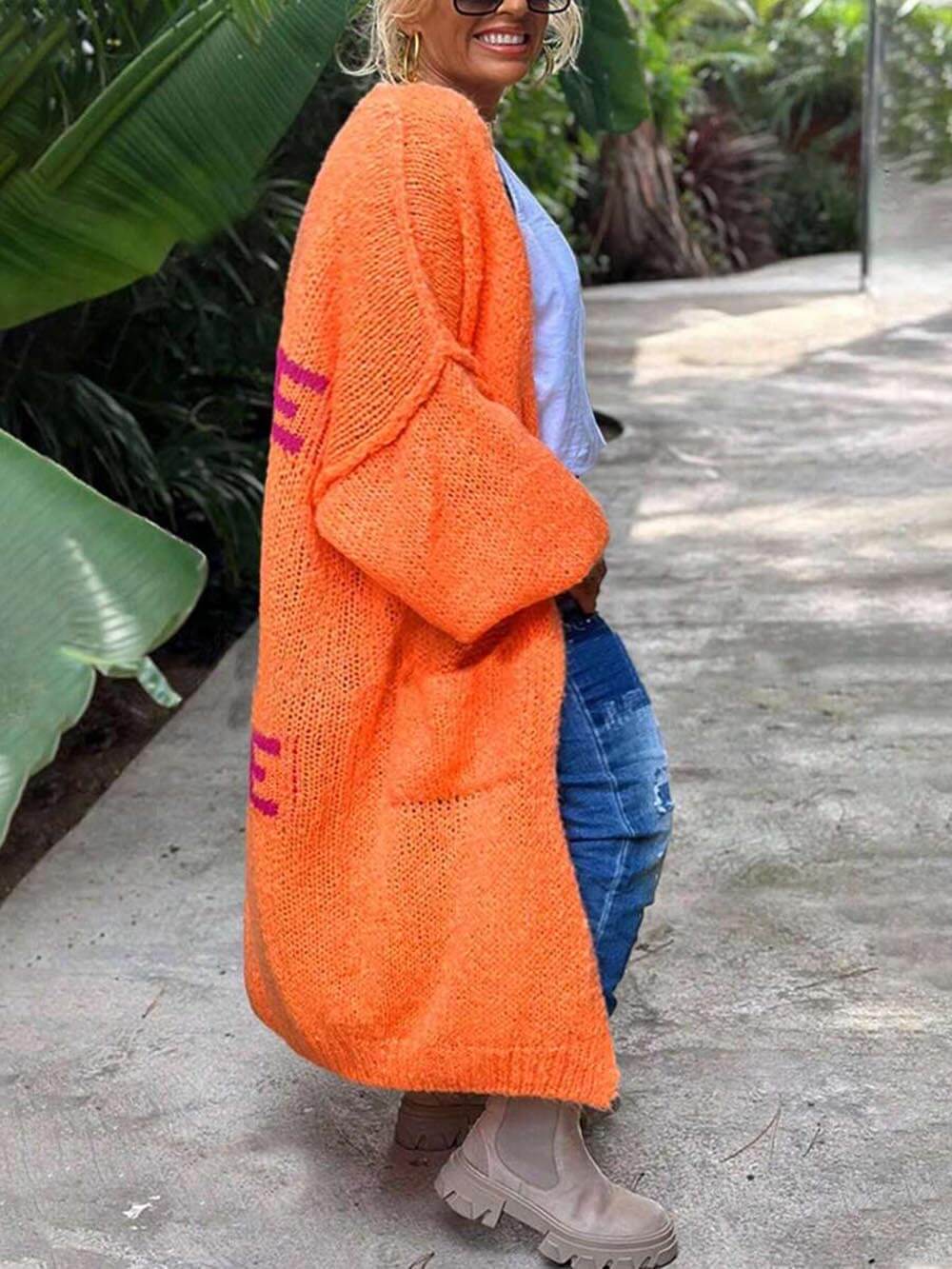 Damen Große Größe Herzmuster Strickcardigan