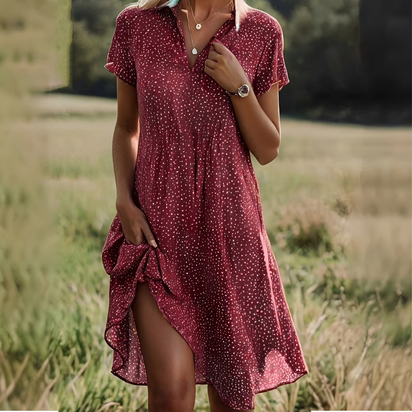Damen Kleid Kurzärmelig Stilvoll
