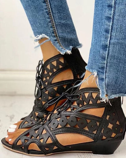 Norvielle Damen Flache Sandalen Ethnischer Stil Leder