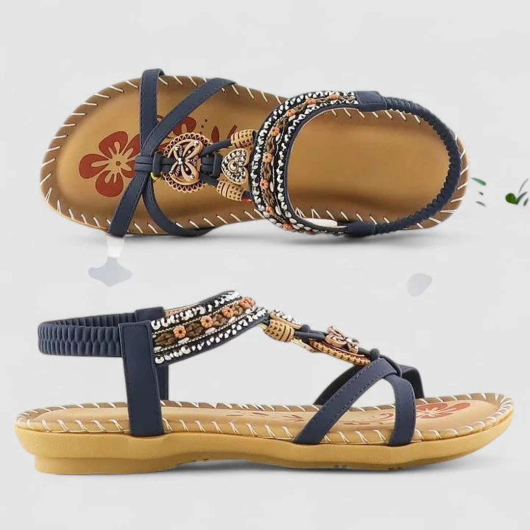 Damen Riemchen Sandalen Flach Offene Zehen Schwarz - Norvielle