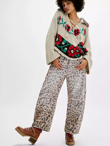 Damen Weite Jeans Bedruckt