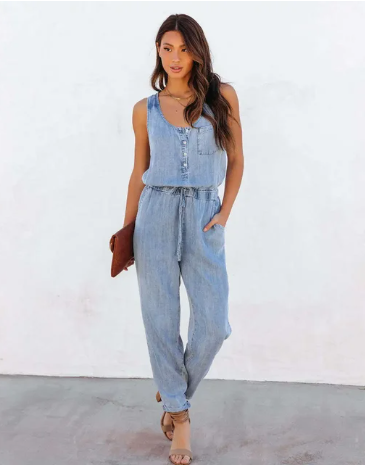 Damen Denim Jumpsuit Blau Sommer - Norvielle
