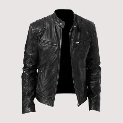 Herren Lederjacke Stehkragen Lederschutzjacke