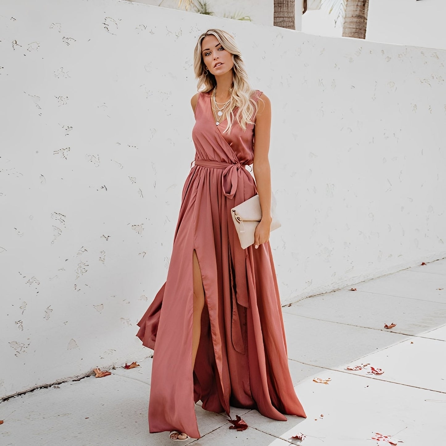 Damen Maxikleid Seitenschlitz