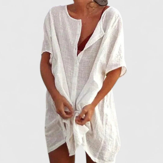 Damen Strandkleid mit Knopfleiste und Shorts Überwurf Leicht Blau - Norvielle
