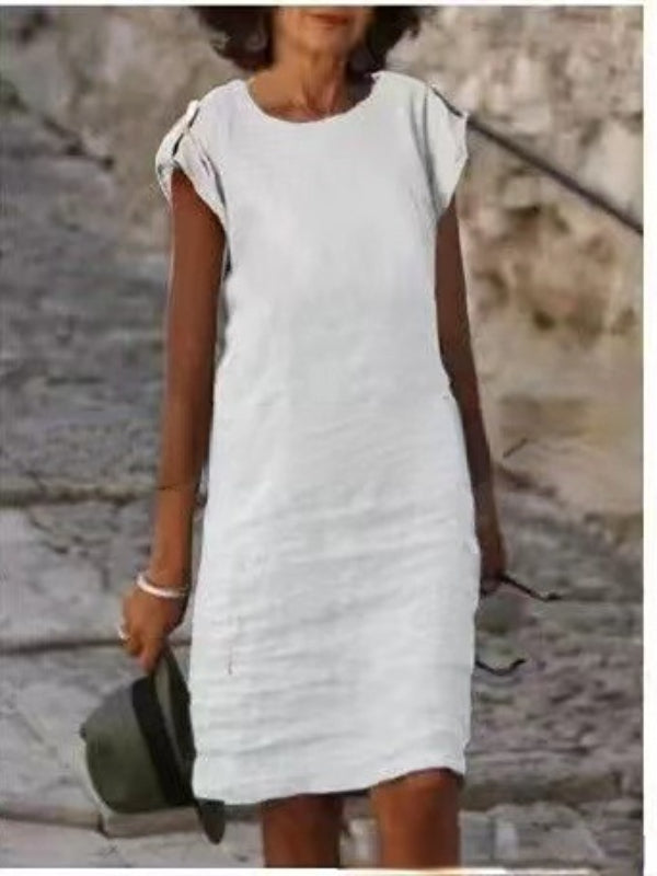 Damen Midikleid Baumwolle Ärmellos Rundausschnitt - Norvielle